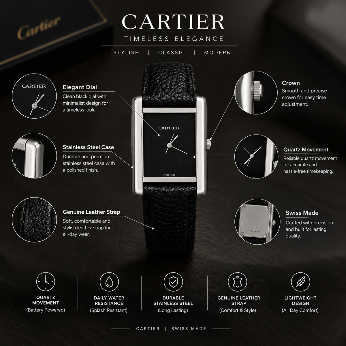Black Cartier Luxury Watch – Elegant Timeless Design