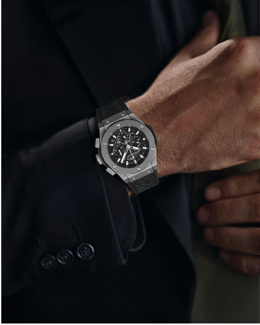 Hublot Men’s Black Chronograph Watch – Silver-Tone Case & Black Rubber Strap
