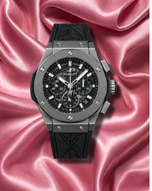 Hublot Men’s Black Chronograph Watch – Silver-Tone Case & Black Rubber Strap