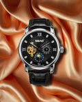 SBAD Luxury Automatic Watch – Black Skeleton Dial, Silver Case & Premium Leather-Rubber Combo Strap