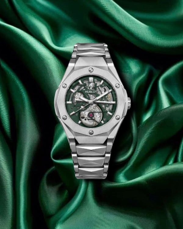 Hublot Green Skeleton Dial Silver-Tone Luxury Watch – A+ Quality