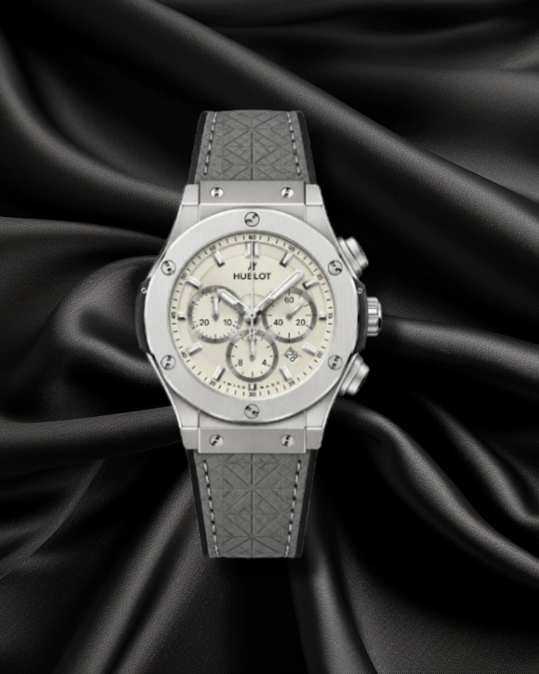 Hublot Luxury Chronograph Watch – Silver Dial with Premium Leather & Rubber Combo Strap